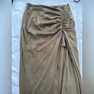 Zara Military green faux fur midi with side slit skirt